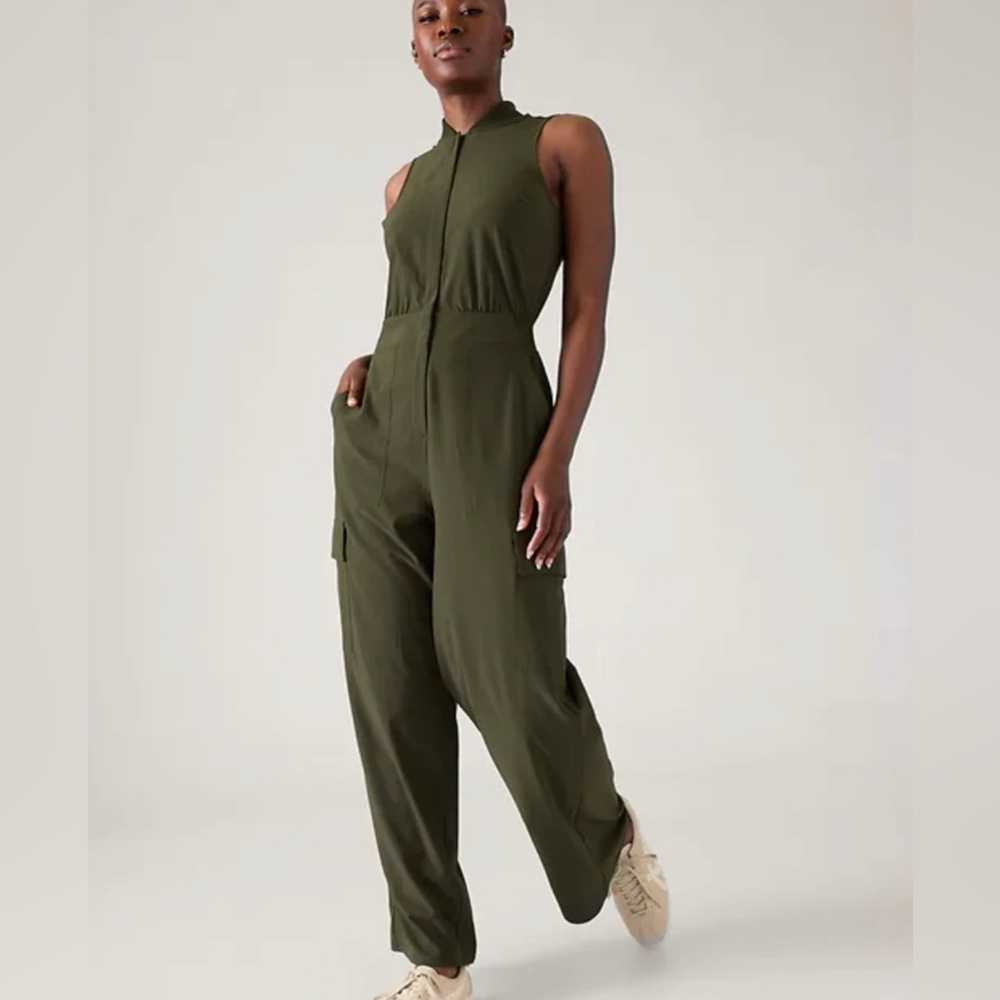 Athleta Brooklyn Aspen Olive Green Jumpsuit 10Tall #0090